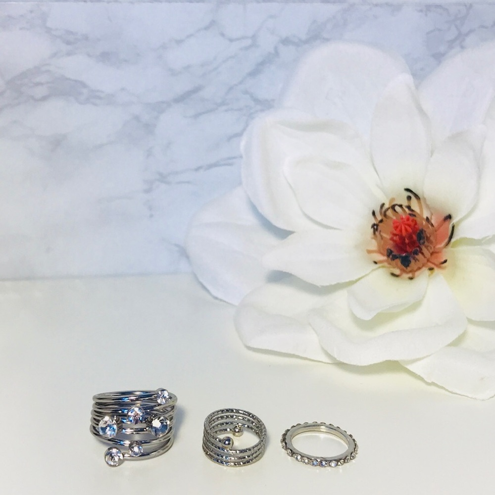 silver rings multiple sizes 3 piece set